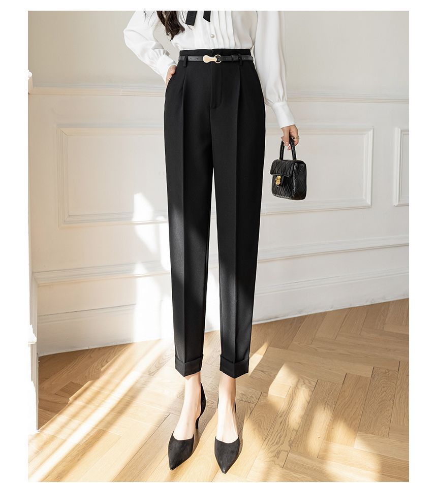 High Rise Plain Cropped Tapered Slacks SpreePicky