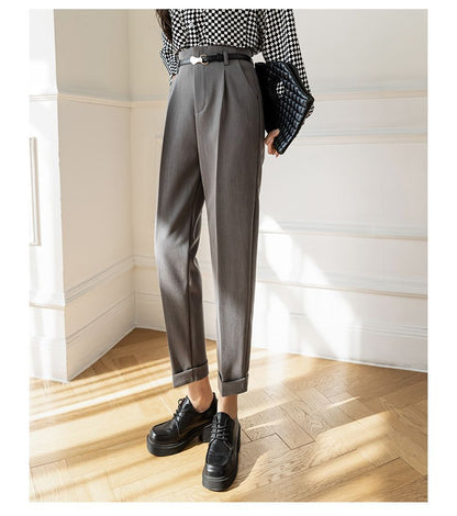 High Rise Plain Cropped Tapered Slacks SpreePicky