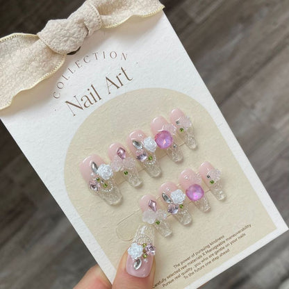 Floral Faux Crystal Faux Nail Tips SpreePicky