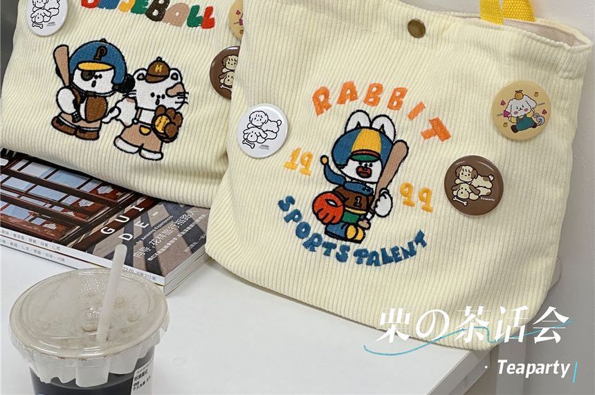 Cartoon Embroidered Tote Bag / Bag Charm / Set SpreePicky