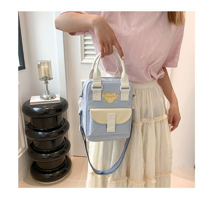 Heart Embroidered PVC Panel Crossbody Bag mySite