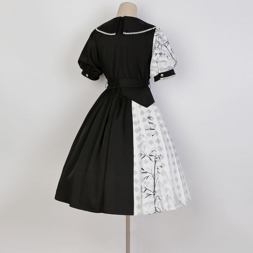 Lolita Short-Sleeve Collared Two Tone Pleated A-Line Dress mySite