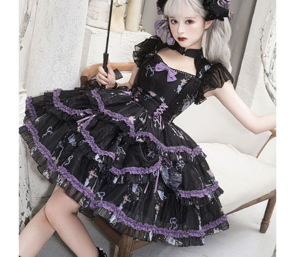 Lolita Cap-Sleeve Mesh Tiered A-Line Dress mySite