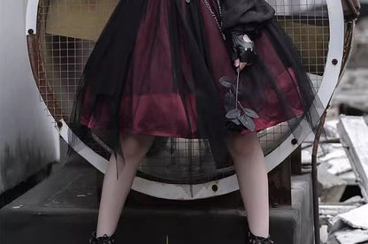 Lolita Long-Sleeve Off Shoulder Top / High Waist A-Line Skirt / Lace Socks (Various Designs) mySite