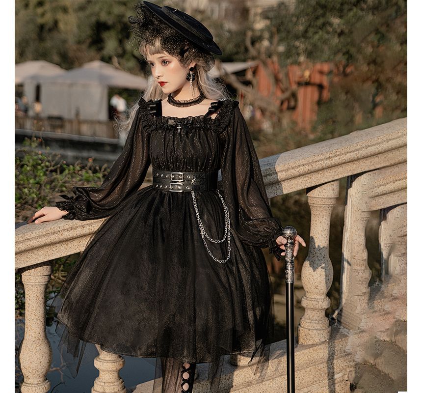 Lolita Long-Sleeve Off Shoulder Top / High Waist A-Line Skirt / Lace Socks (Various Designs) mySite