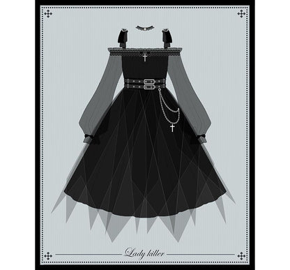 Lolita Long-Sleeve Off Shoulder Top / High Waist A-Line Skirt / Lace Socks (Various Designs) mySite