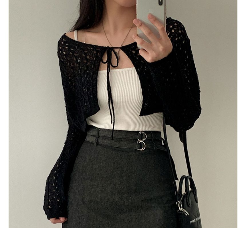 Long-Sleeve Perforated Shrug SpreePicky