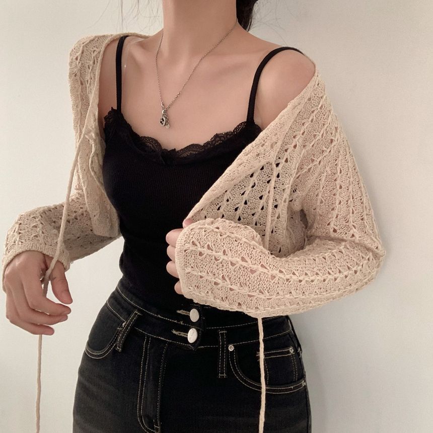 Long-Sleeve Perforated Shrug SpreePicky