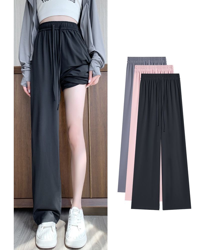 High Rise Wide Leg Plain Drape Sweatpants SpreePicky