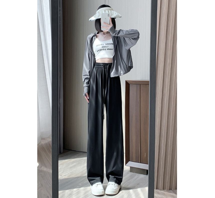 High Rise Wide Leg Plain Drape Sweatpants SpreePicky