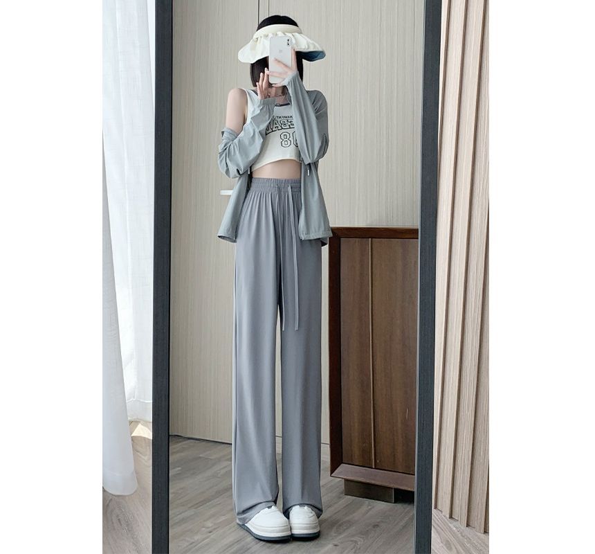 High Rise Wide Leg Plain Drape Sweatpants SpreePicky