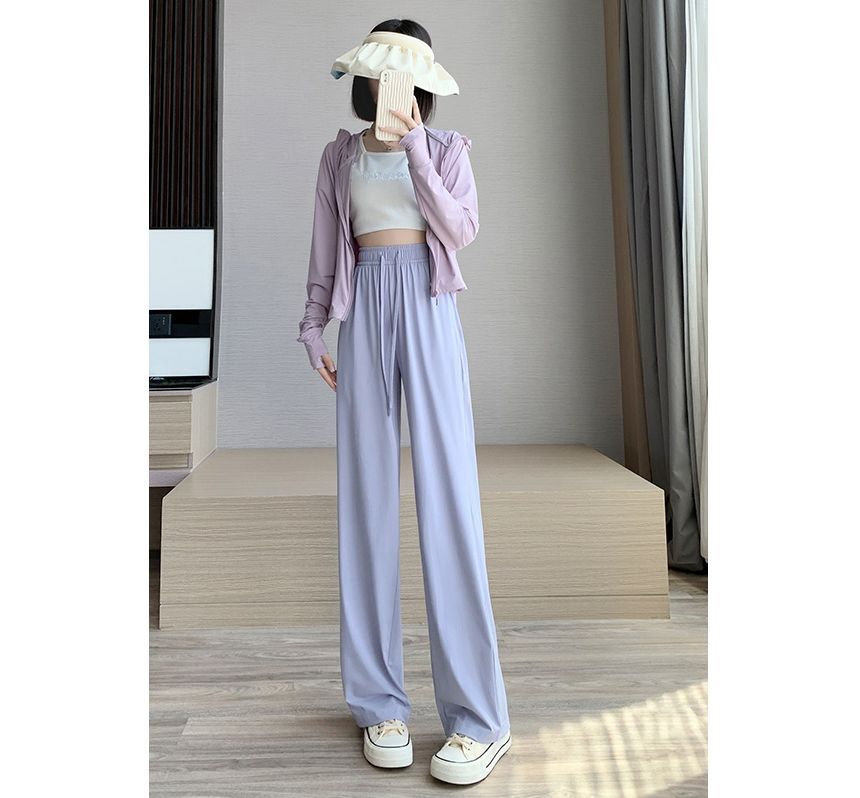 High Rise Wide Leg Plain Drape Sweatpants SpreePicky