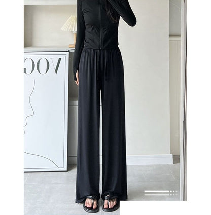 High Rise Wide Leg Plain Drape Sweatpants SpreePicky