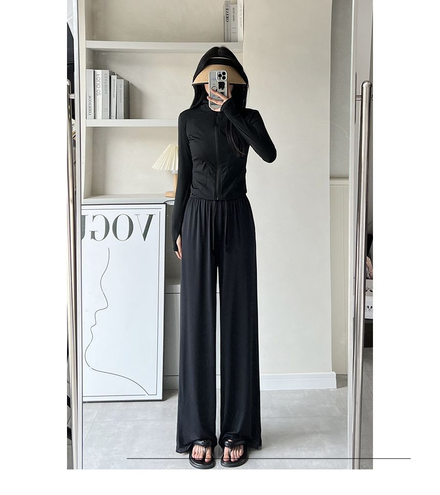 High Rise Wide Leg Plain Drape Sweatpants SpreePicky