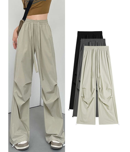 Plain Wide Leg High Waist Parachute Cargo Pants SpreePicky