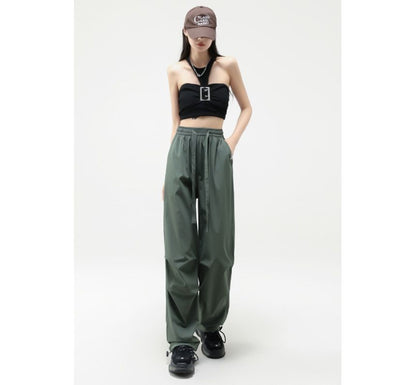 Plain Wide Leg High Waist Parachute Cargo Pants SpreePicky