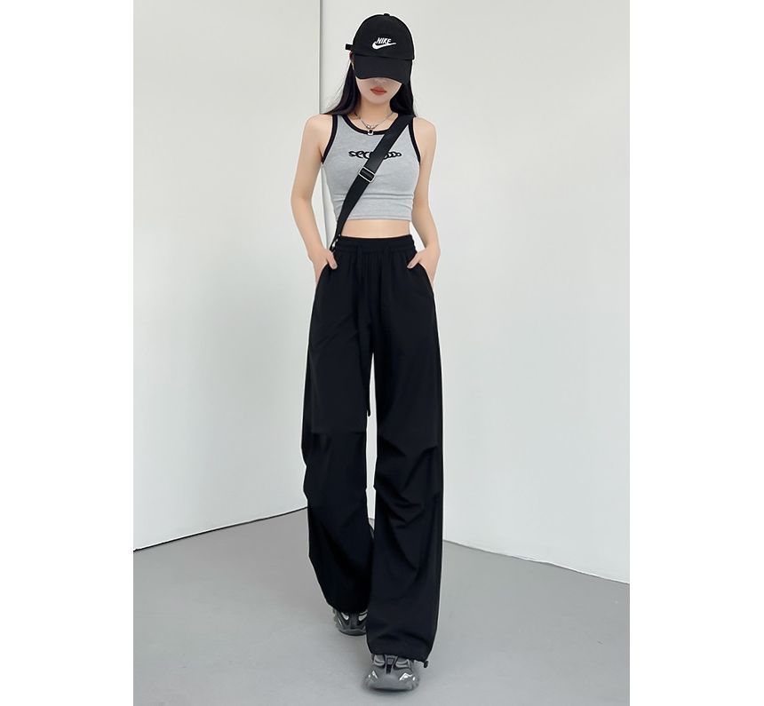 Plain Wide Leg High Waist Parachute Cargo Pants SpreePicky