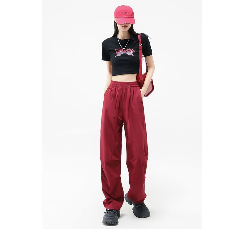 Plain Wide Leg High Waist Parachute Cargo Pants SpreePicky