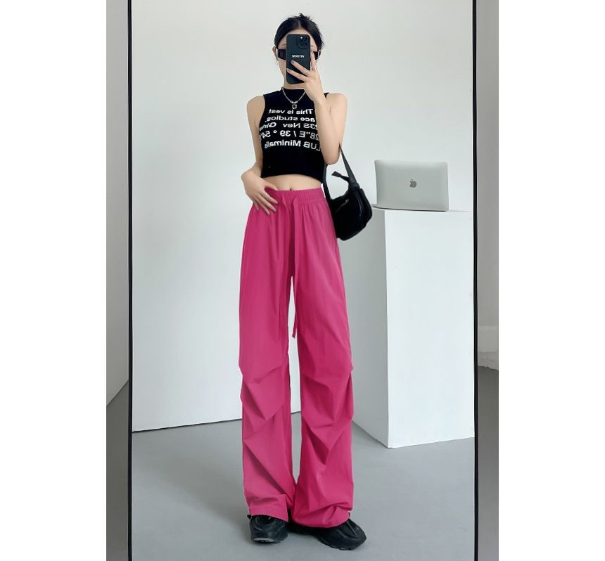 Plain Wide Leg High Waist Parachute Cargo Pants SpreePicky