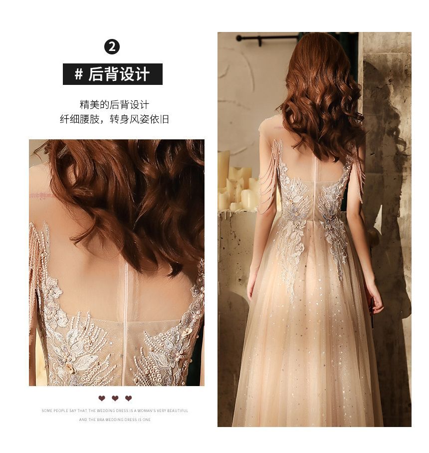 Short-Sleeve V-Neck Lace A-Line Evening Gown SpreePicky