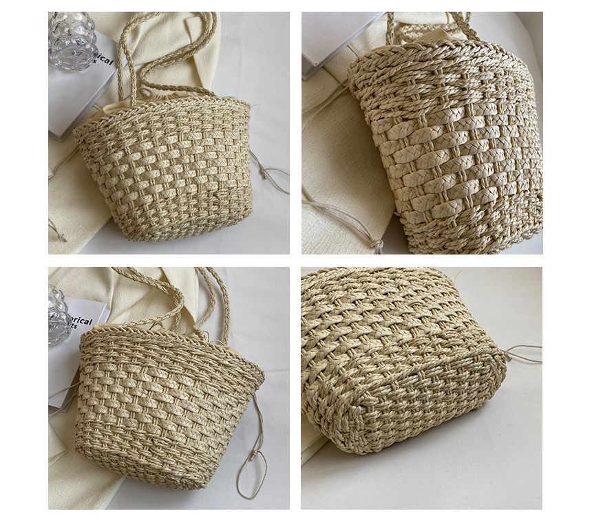 Woven Drawstring Bucket Bag SpreePicky