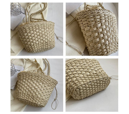 Woven Drawstring Bucket Bag SpreePicky