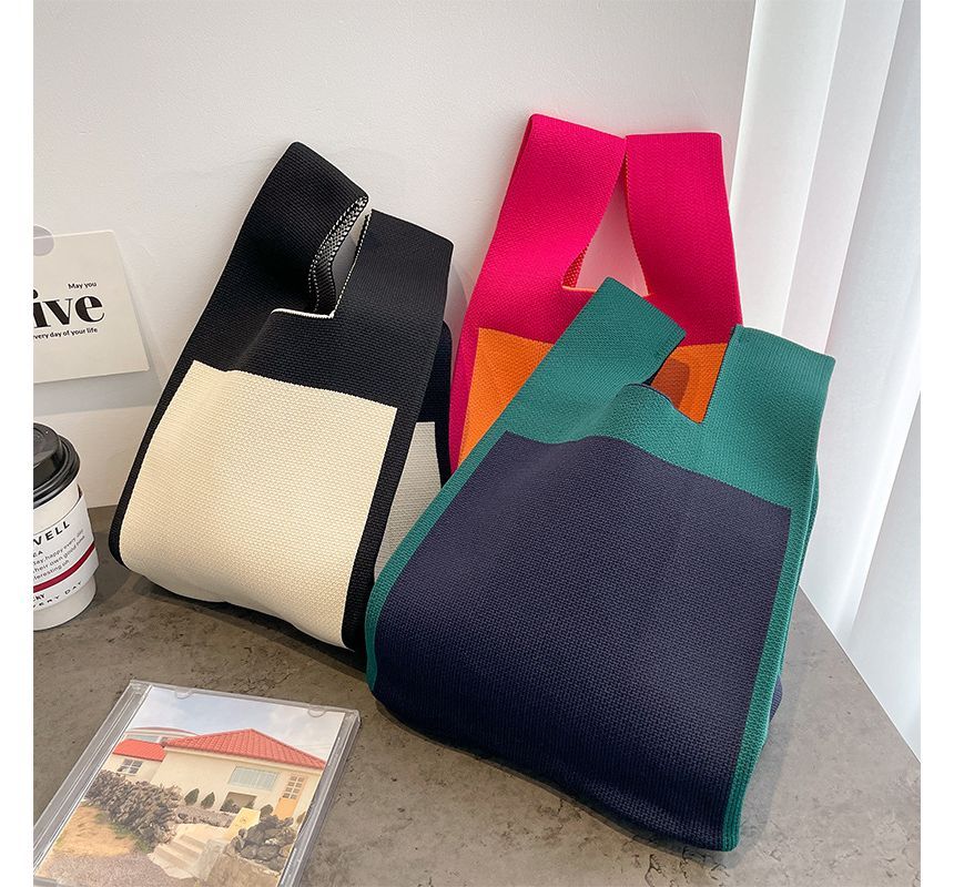 Two Tone Knit Tote Bag SpreePicky