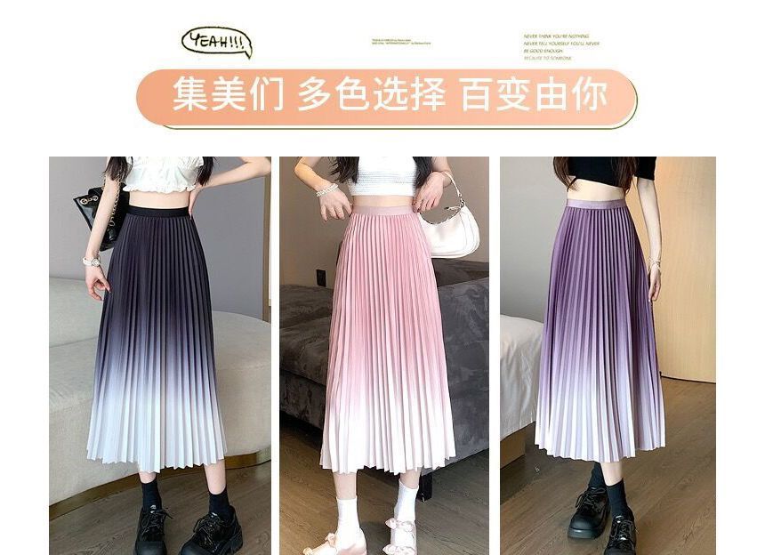 High Rise Accordion Pleat Ombre Midi A-Line Skirt SpreePicky