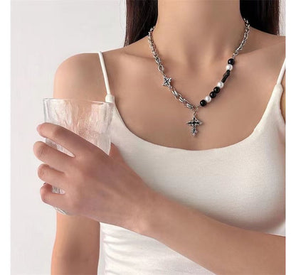 Cross Pendant Faux Pearl Alloy Necklace SpreePicky