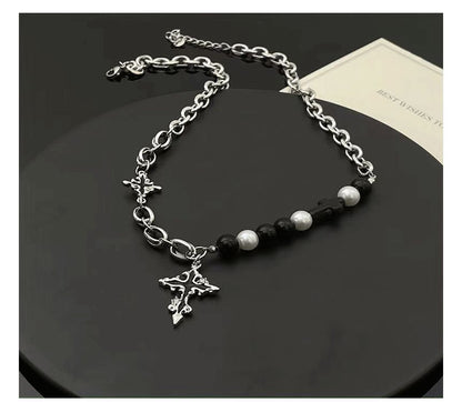 Cross Pendant Faux Pearl Alloy Necklace SpreePicky