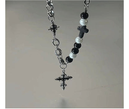 Cross Pendant Faux Pearl Alloy Necklace SpreePicky