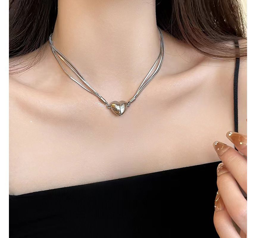 Magnetic Heart Pendant Layered Alloy Choker SpreePicky