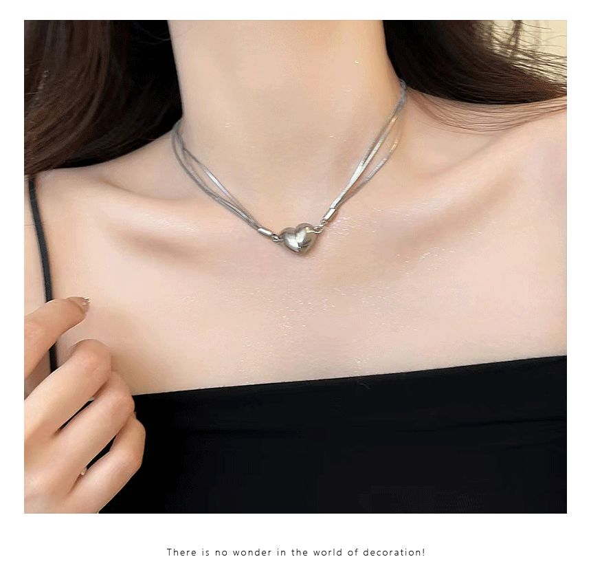 Magnetic Heart Pendant Layered Alloy Choker SpreePicky