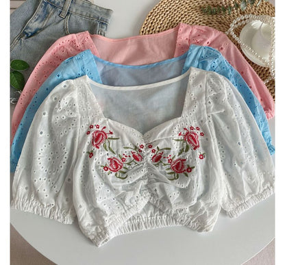 Short-Sleeve Embroidered Crop Tunic mySite