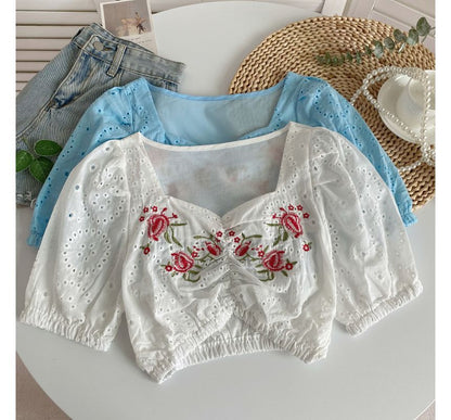 Short-Sleeve Embroidered Crop Tunic mySite