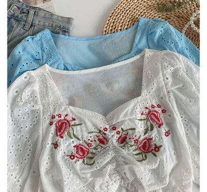 Short-Sleeve Embroidered Crop Tunic mySite