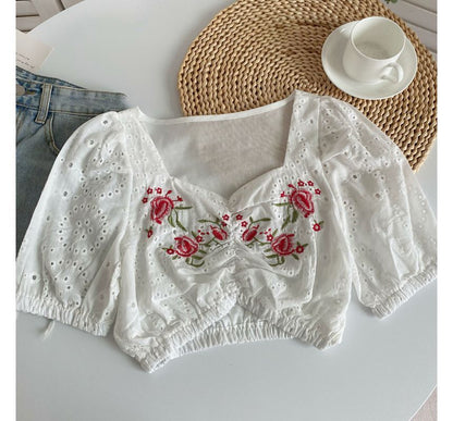 Short-Sleeve Embroidered Crop Tunic mySite