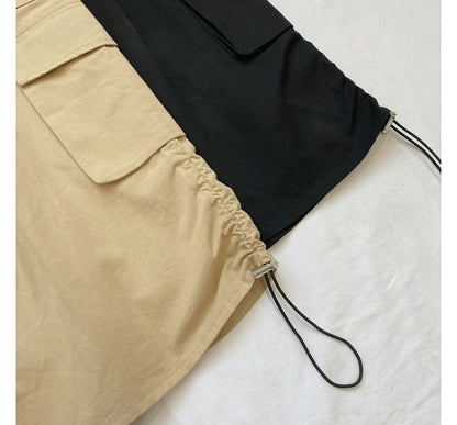 High Waist Plain Midi A-Line Cargo Skirt mySite