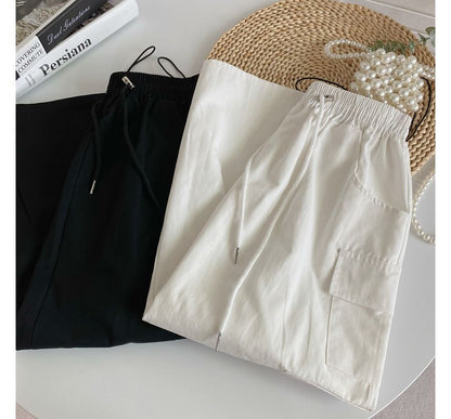 High Waist Plain Midi A-Line Cargo Skirt mySite