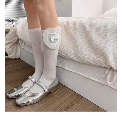 Organza Bow Accent Plain Long Socks SpreePicky