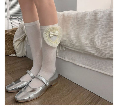 Organza Bow Accent Plain Long Socks SpreePicky