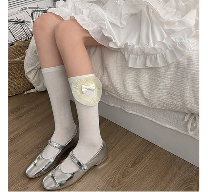 Organza Bow Accent Plain Long Socks SpreePicky