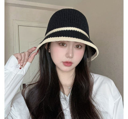 Contrast Trim Straw Bucket Hat SpreePicky