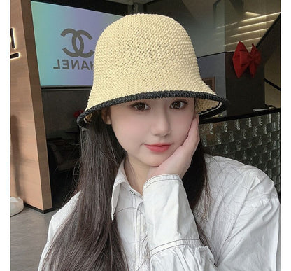 Contrast Trim Straw Bucket Hat SpreePicky