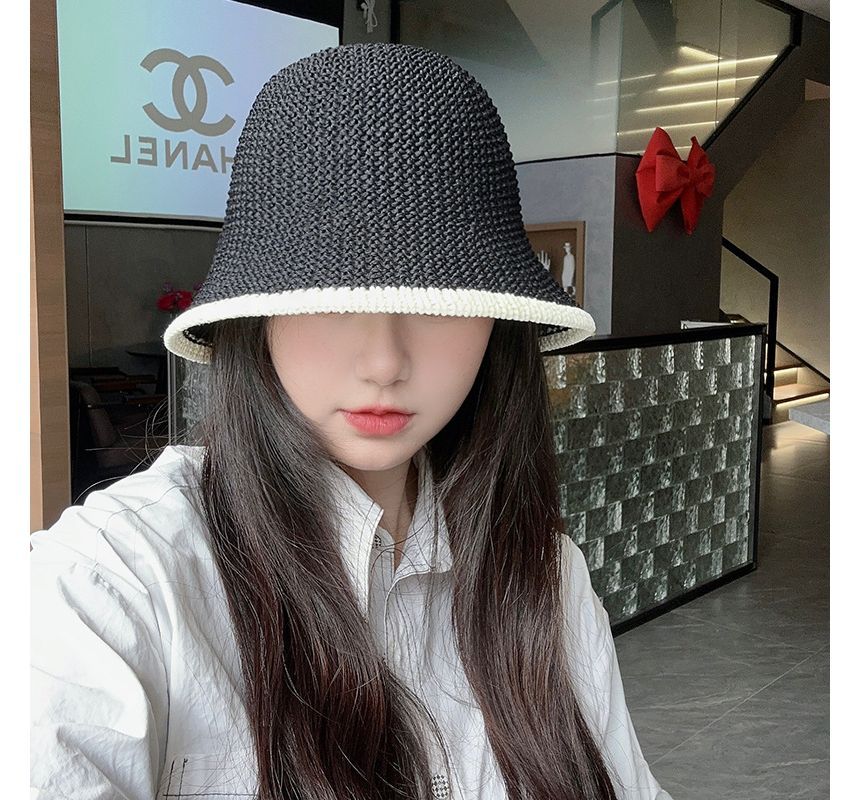 Contrast Trim Straw Bucket Hat SpreePicky