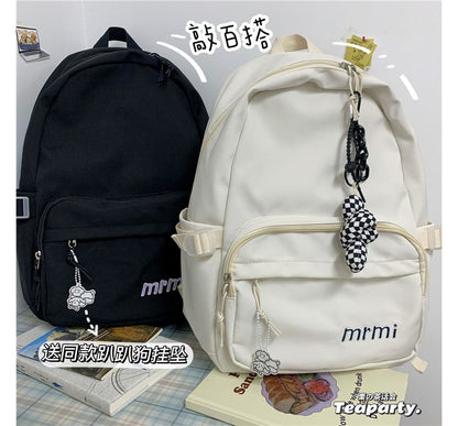 Letter Embroidered Multi-Pocket Backpack / Bag Charm / Set SpreePicky