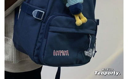 Letter Embroidered Multi-Pocket Backpack / Bag Charm / Set SpreePicky