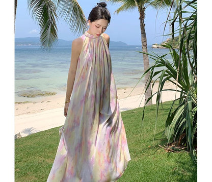 Halter Tie Dye Midi Smock Dress SpreePicky