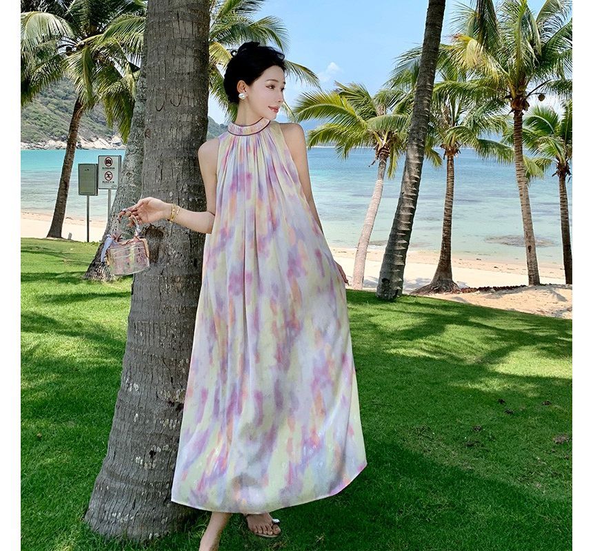 Halter Tie Dye Midi Smock Dress SpreePicky