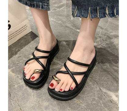 Platform Wedge Heel Toe-Loop Slide Sandals SpreePicky